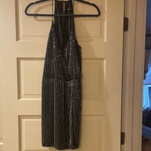 Parker beaded Black and Silver racer Back sexy Dress